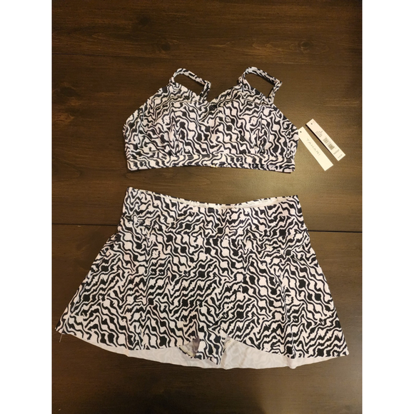 Tahari 2 piece Set Swimsuit Bathing Suit Dress - LARGE - Navy Blue White - Picture 7 of 16